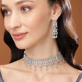 Stunning and Elegant Slim Diamante Rhodium Plated Choker set (one piece)