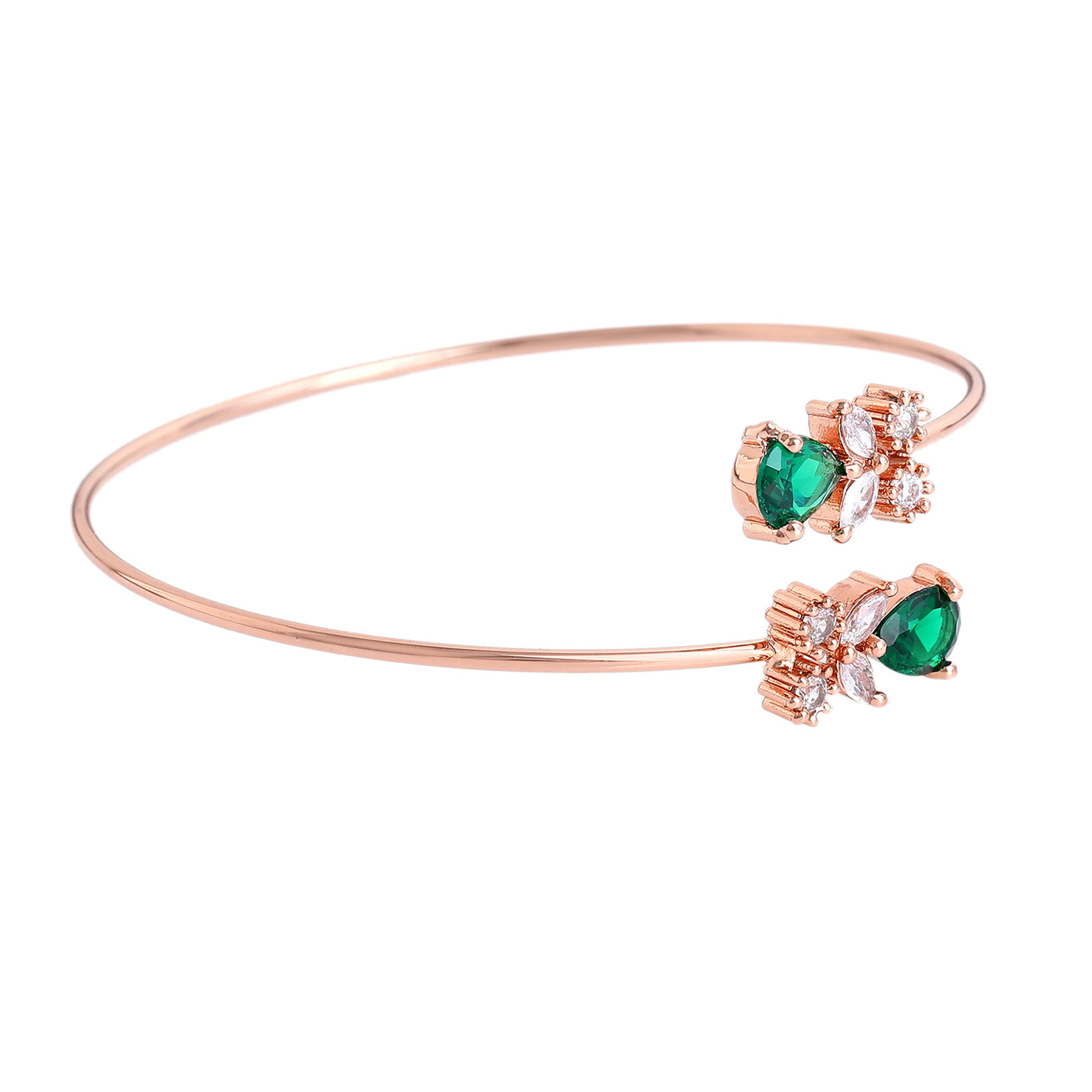 Estele Rosegold Plated Timeless Lightweight Cuff Kada Bracelet with Green American Diamonds | Sparkling Shine for Women