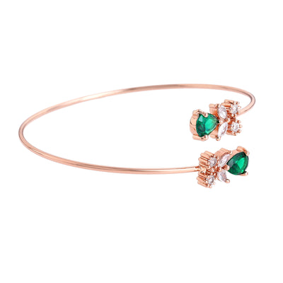 Estele Rosegold Plated Timeless Lightweight Cuff Kada Bracelet with Green American Diamonds | Sparkling Shine for Women