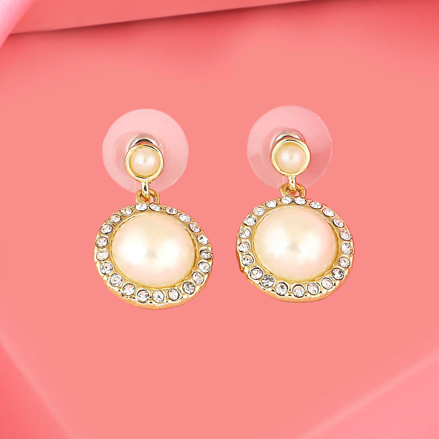 Estele Gold Plated Round frosted pearl Drop Earrings for women