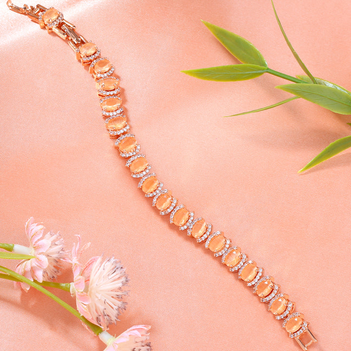 Estele Rose Gold Plated CZ Dazzling Bracelet with Mint Orange Stones for Women