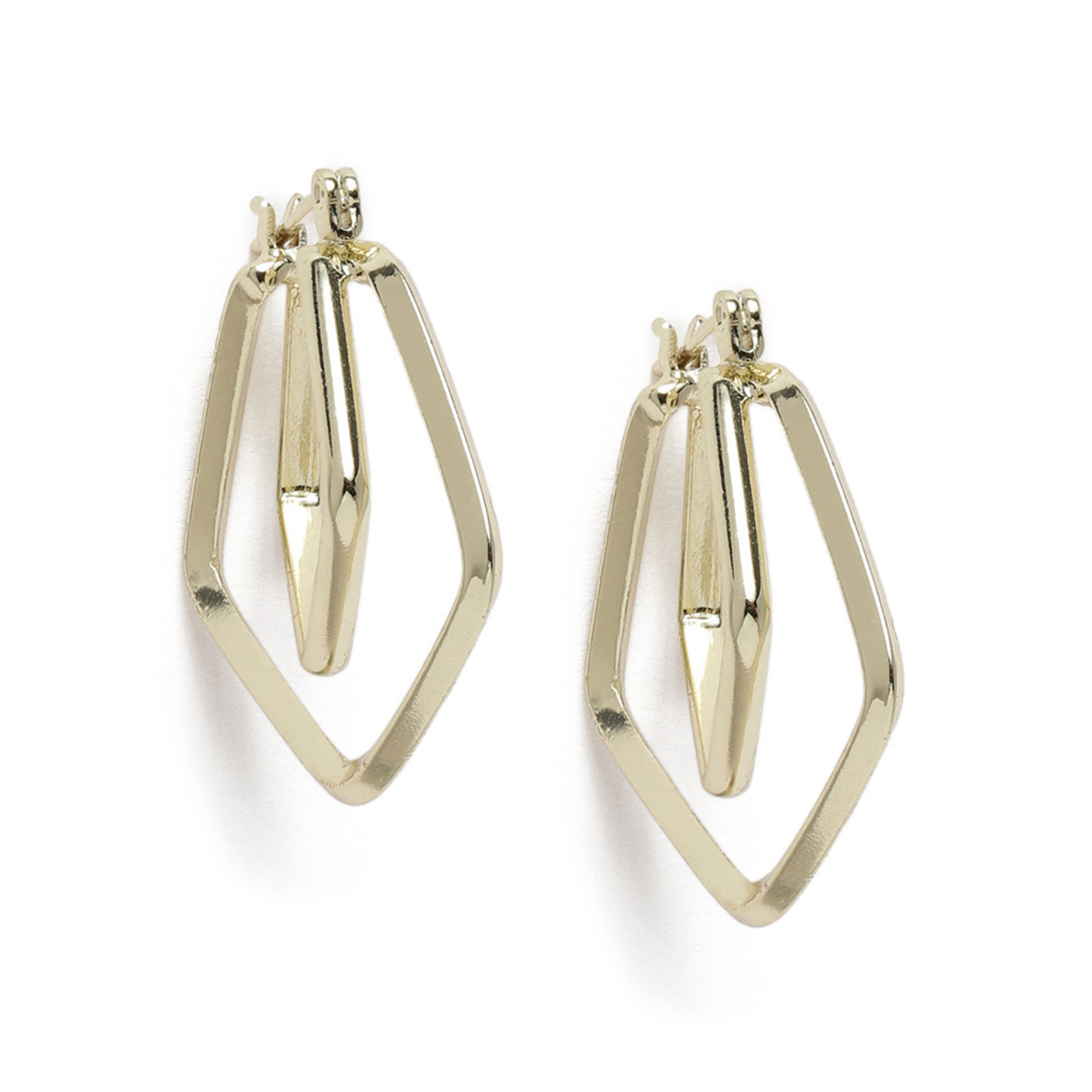 Estele Gold Tone Plated Dual Rhombus Designer Hoop Earrings for Women