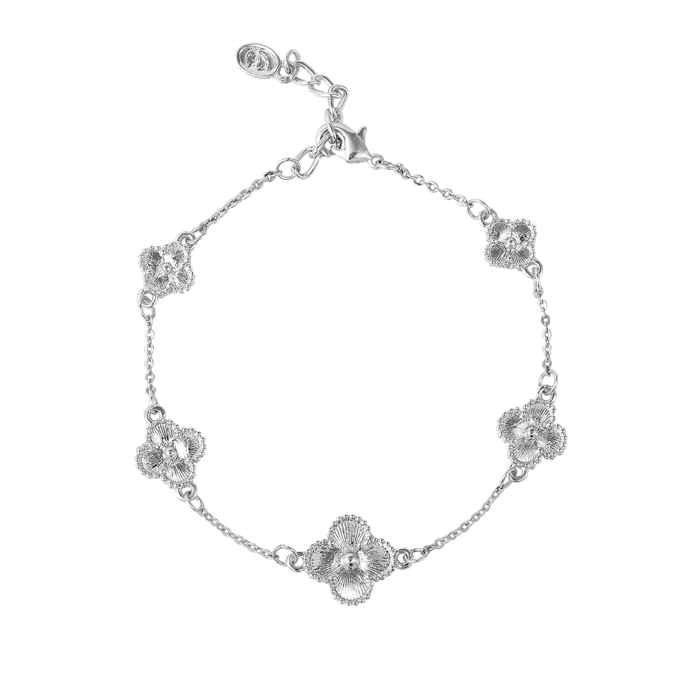 Estele Rhodium Plated Latest Fancy Clover Leaf Designer Adjustable Charm Bracelet for Girls and Women