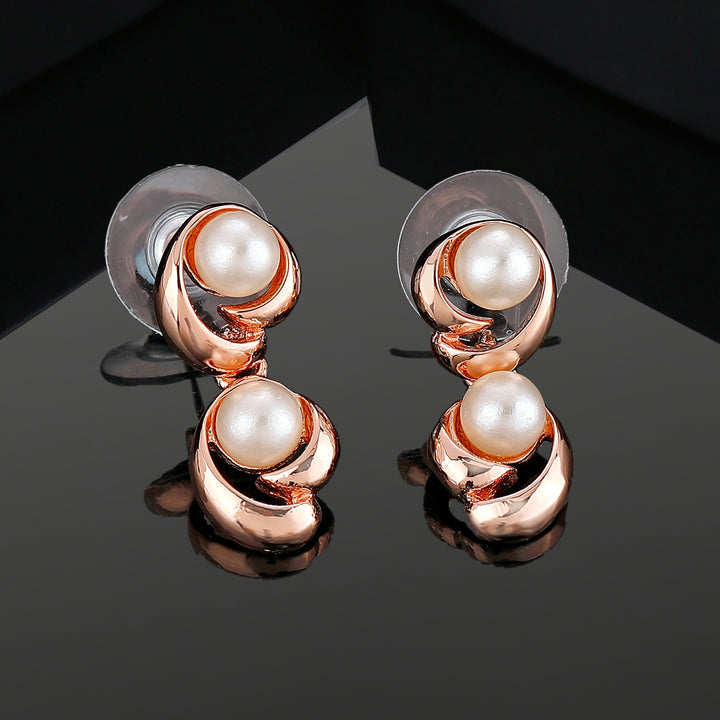Estele Rose Gold Plated Stunning Drop Earrings with Pearl for Women