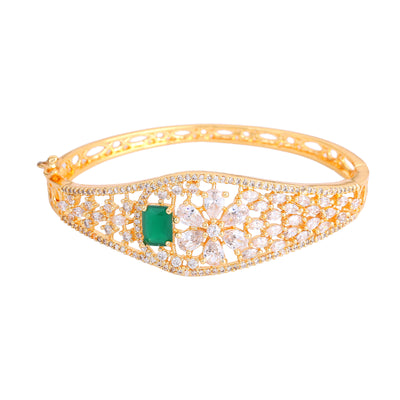 Estele Royal Shine Gold Plated American Diamond Bracelet with Green & White Stones | A Statement of Grandeur & Comfort Fit Elegance