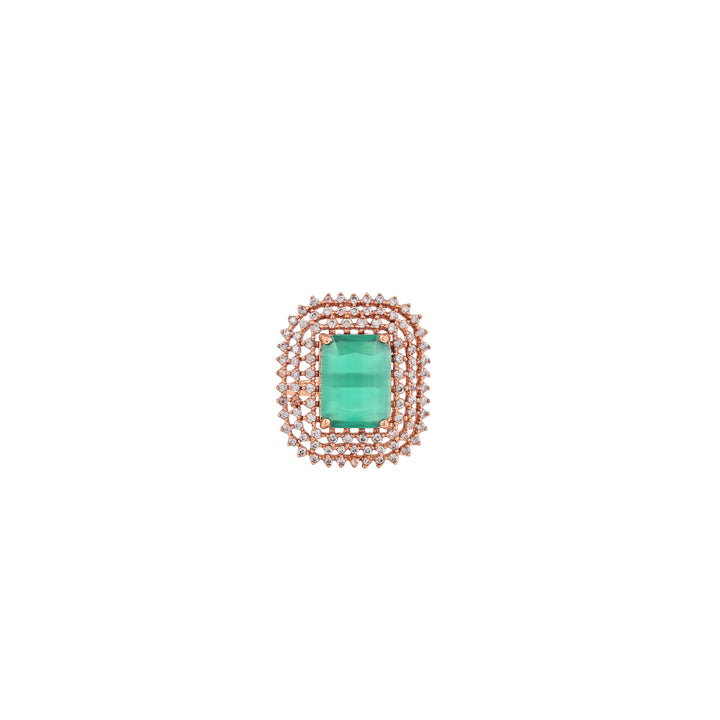 Estele Rose Gold Plated (adjustable) CZ Mint Green stone Finger Ring for Women