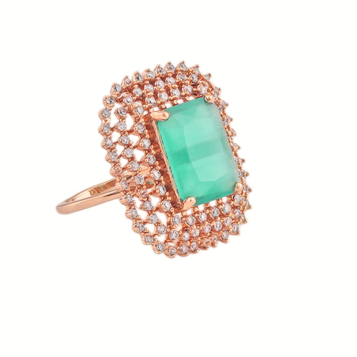 Estele Rose Gold Plated (adjustable) CZ Mint Green stone Finger Ring for Women
