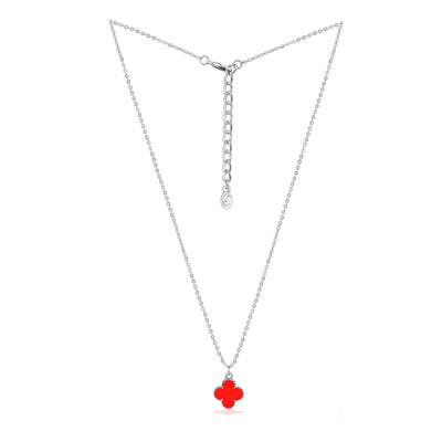 Estele Rhodium Plated Red Four Leafy Designer Pendant Necklace with Adjustable Chain for Women and Girls