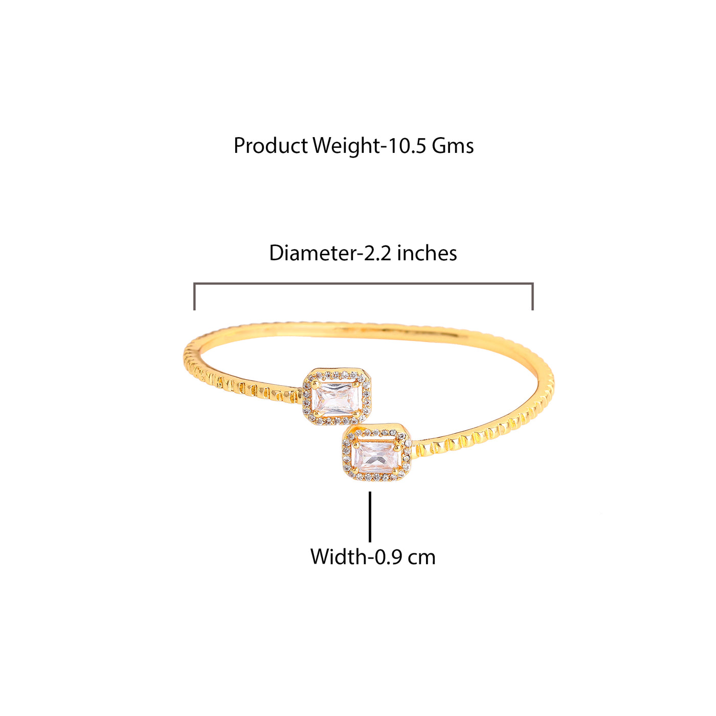 Estele Gold Plated Contemporary Square Designer Lightweight Kada Bracelet with White Radiant American Diamonds for Women