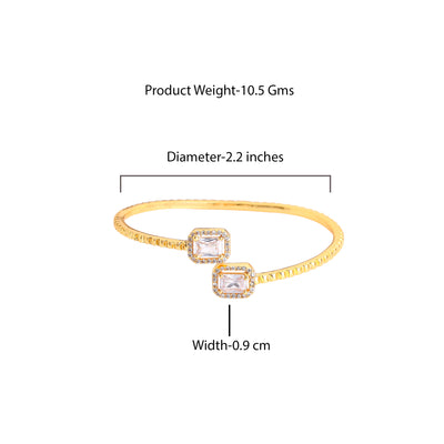 Estele Gold Plated Contemporary Square Designer Lightweight Kada Bracelet with White Radiant American Diamonds for Women