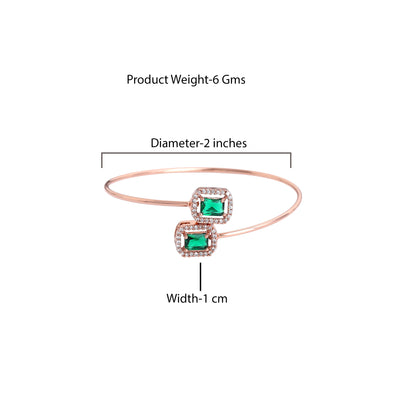 Estele Rosegold Plated Gorgeous Square Designer Lightweight Cuff Kada Bracelet with Green American Diamonds for Women