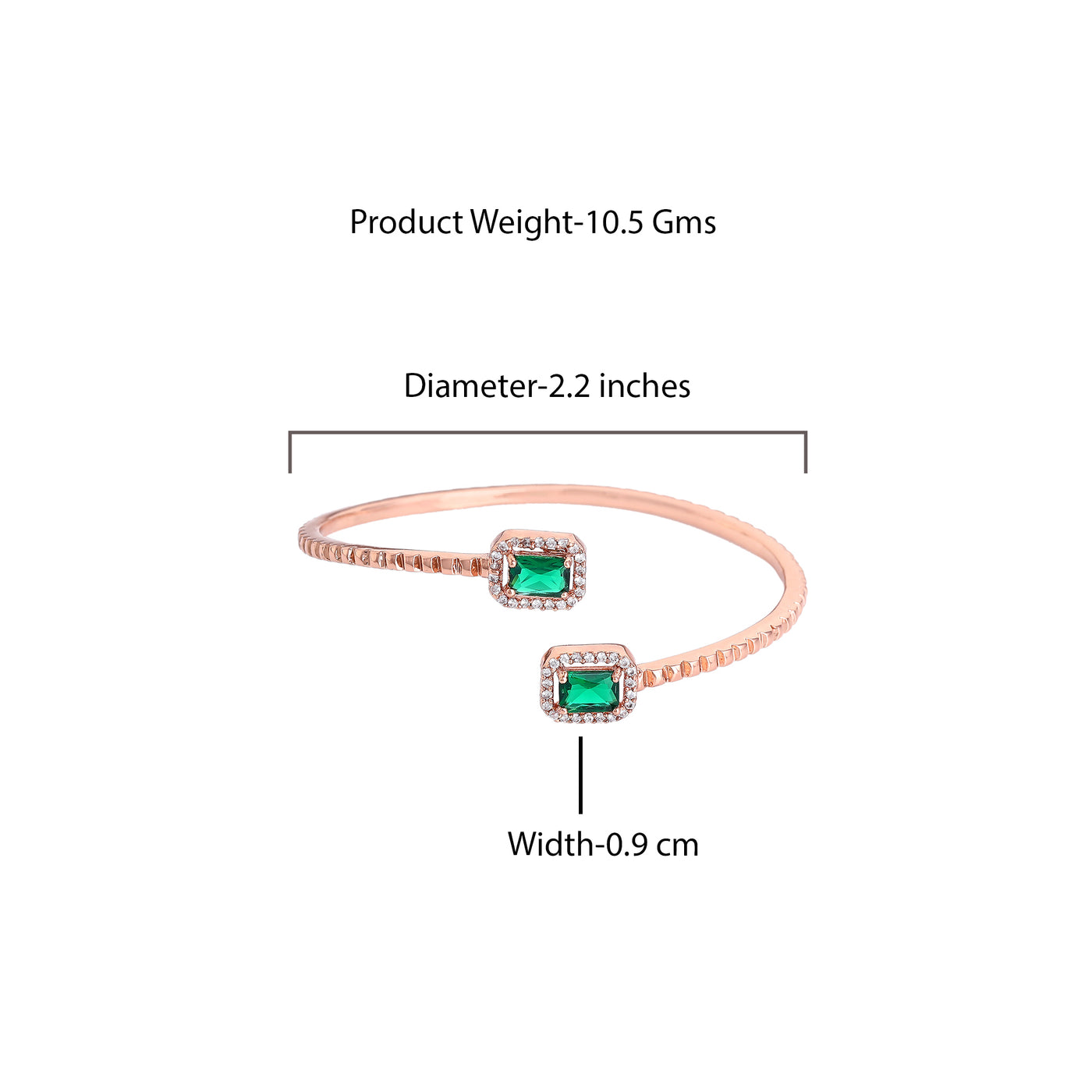 Estele Rosegold Plated Minimalist Lightweight Kada Bracelet with Dazzling Green Diamonds|Beautiful Jewelry for Women