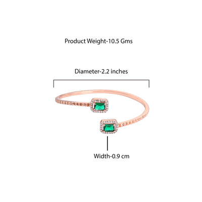 Estele Rosegold Plated Minimalist Lightweight Kada Bracelet with Dazzling Green Diamonds|Beautiful Jewelry for Women