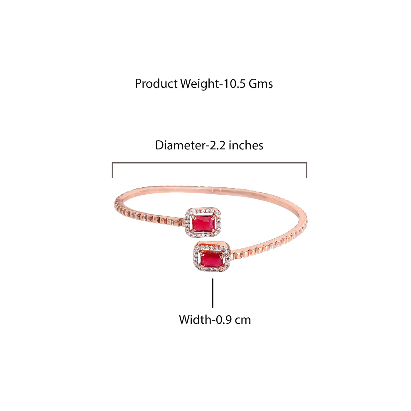 Estele Rosegold Plated Stylish & Modern Lightweight Kada Bracelet with Shining Ruby American Diamond|Timeless Elegance for Women