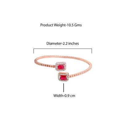 Estele Rosegold Plated Stylish & Modern Lightweight Kada Bracelet with Shining Ruby American Diamond|Timeless Elegance for Women