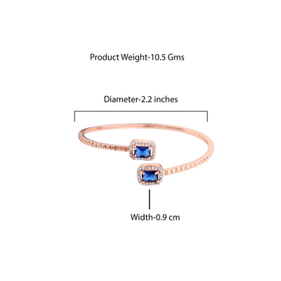 Estele Rosegold Plated Lightweight Graceful Kada Bracelet with Blue Glittering American Diamonds|Stylish Accessory for Women