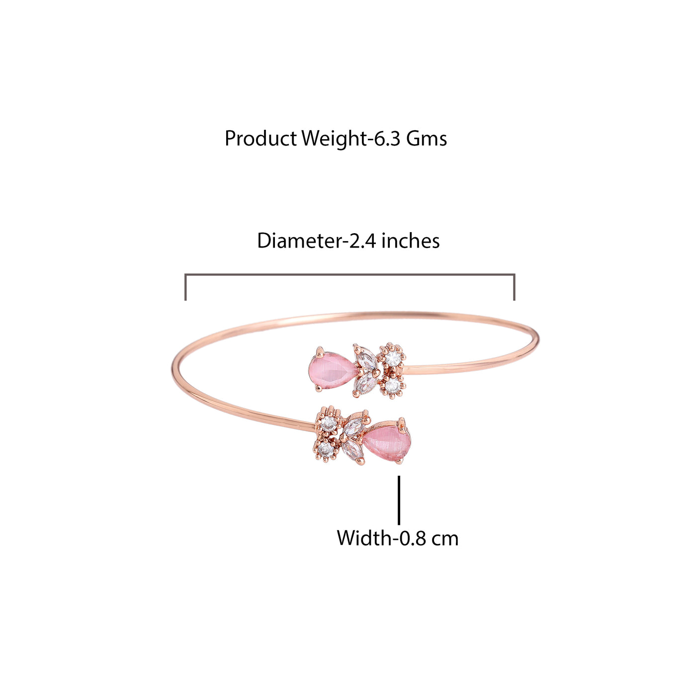 Estele Rosegold Plated Radiant Lightweight Cuff Kada Bracelet with Mint Pink American Diamonds|Timeless Elegance for Women