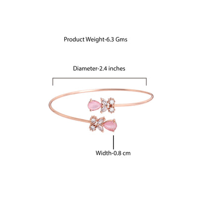 Estele Rosegold Plated Radiant Lightweight Cuff Kada Bracelet with Mint Pink American Diamonds|Timeless Elegance for Women