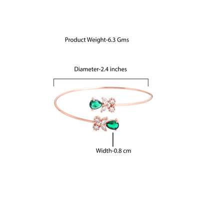 Estele Rosegold Plated Timeless Lightweight Cuff Kada Bracelet with Green American Diamonds | Sparkling Shine for Women
