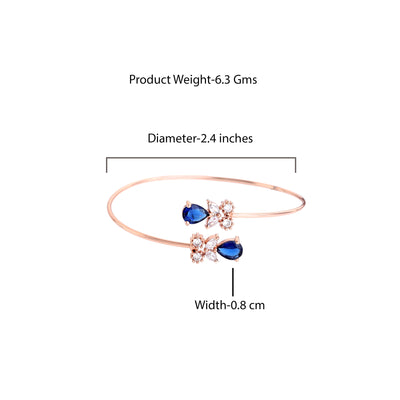 Estele Rosegold Plated Contemporary Lightweight Cuff Kada Bracelet with Blue American Diamonds|Elegant Jewelry for Modern Women