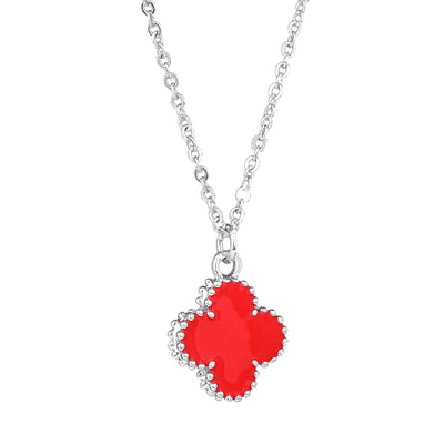 Estele Rhodium Plated Red Four Leafy Designer Pendant Necklace with Adjustable Chain for Women and Girls