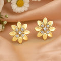 Estele Gold Plated Flower Stud Earrings with Crystals for Women