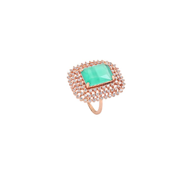 Estele Rose Gold Plated (adjustable) CZ Mint Green stone Finger Ring for Women