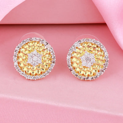 Estele Gold Plated American Diamond Round Shaped Earrings for Women