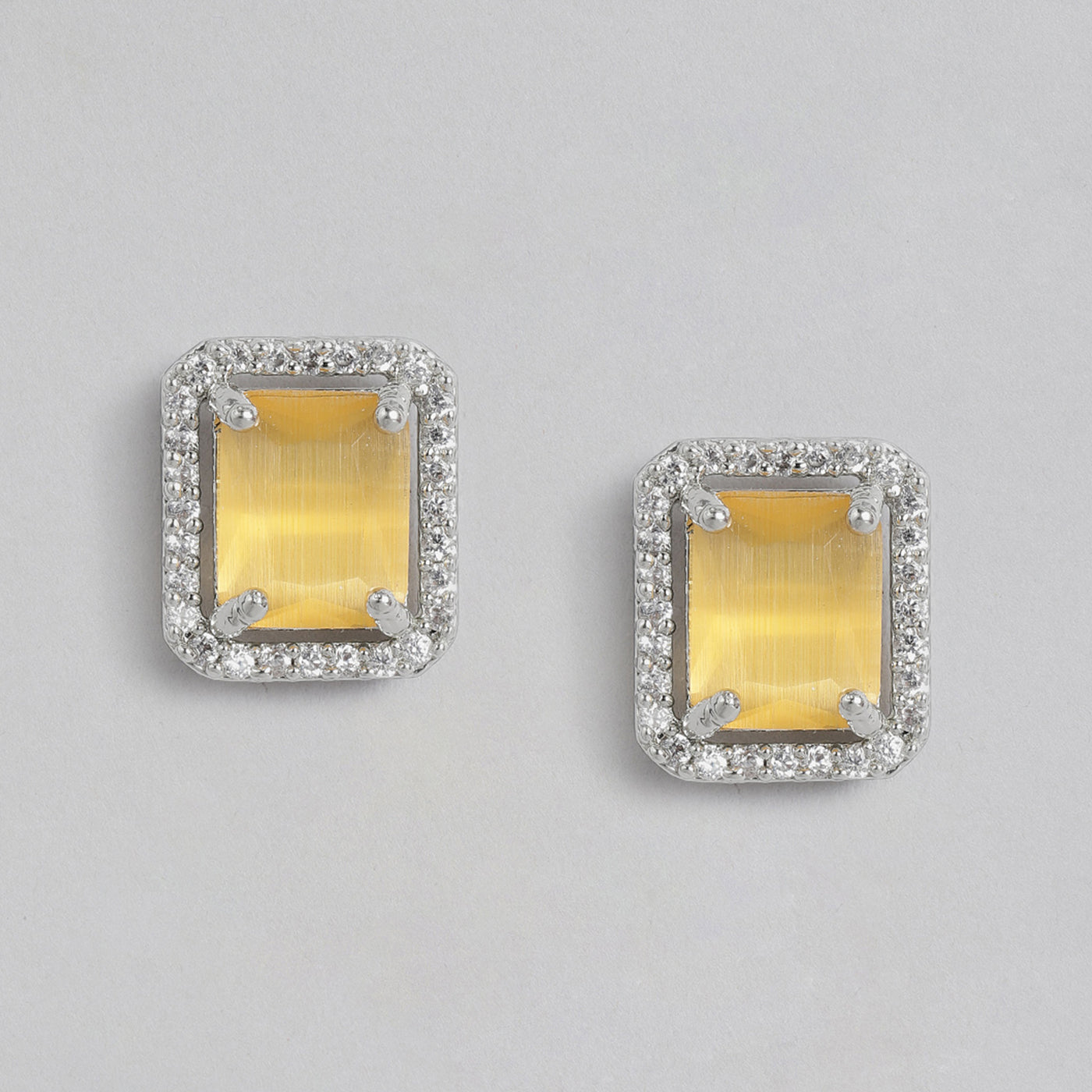 Estele Rhodium Plated CZ Sparkling Square Designer Pendant Set with Yellow Crystals for Women