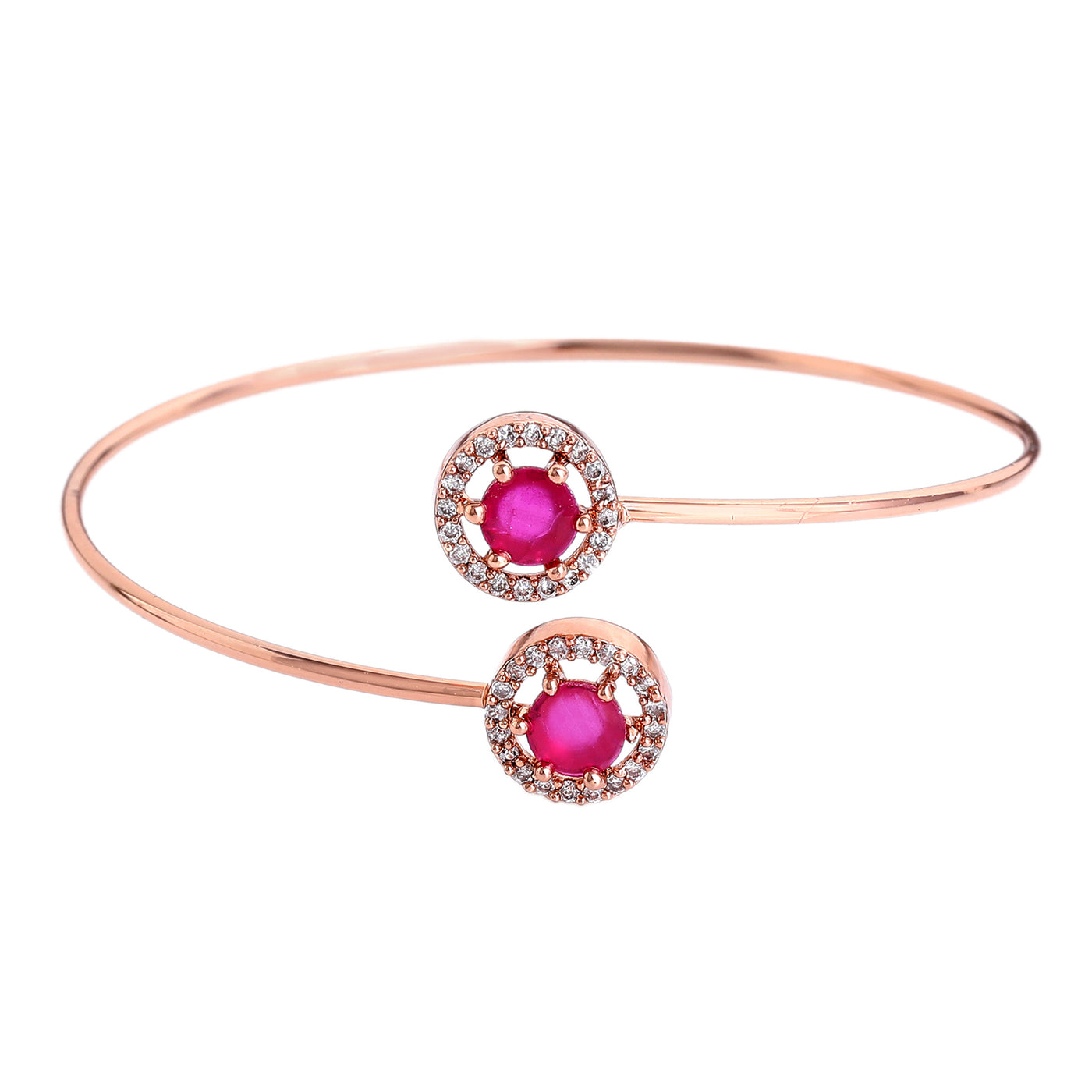 Estele Rosegold Plated Trendy Fashionable Lightweight Cuff Kada Bracelet with Sparkling Ruby Stones for Girls and Women