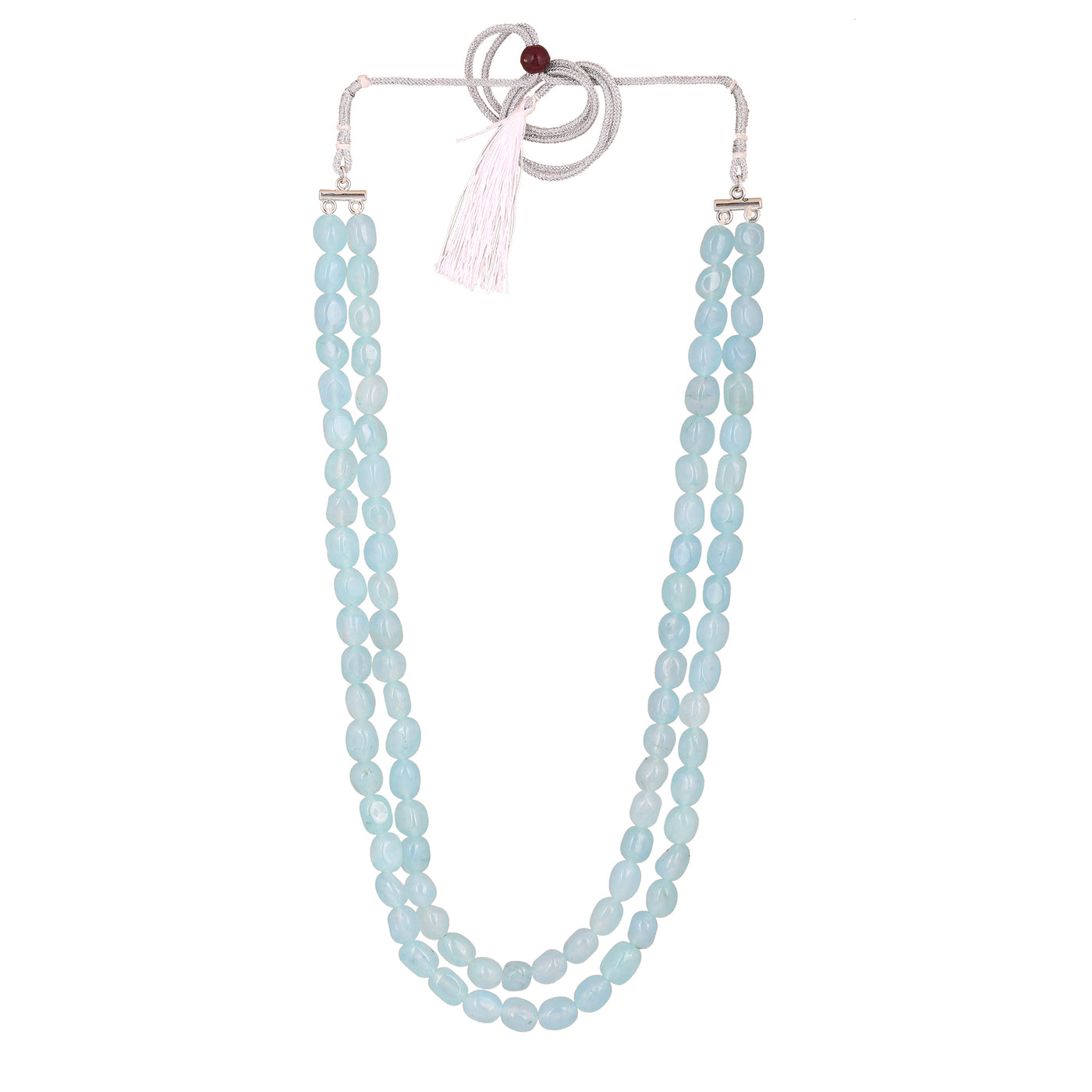 Estele Rhodium Plated Elegant Designer Double Layered Necklace with Mint Blue Beads for Girls and Women