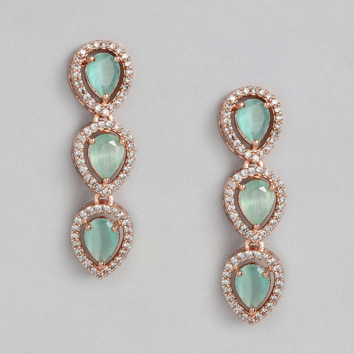 Estele Rose Gold Plated CZ Stunning Tear Drop Necklace Set with Mint Green & White for Girls & Women's