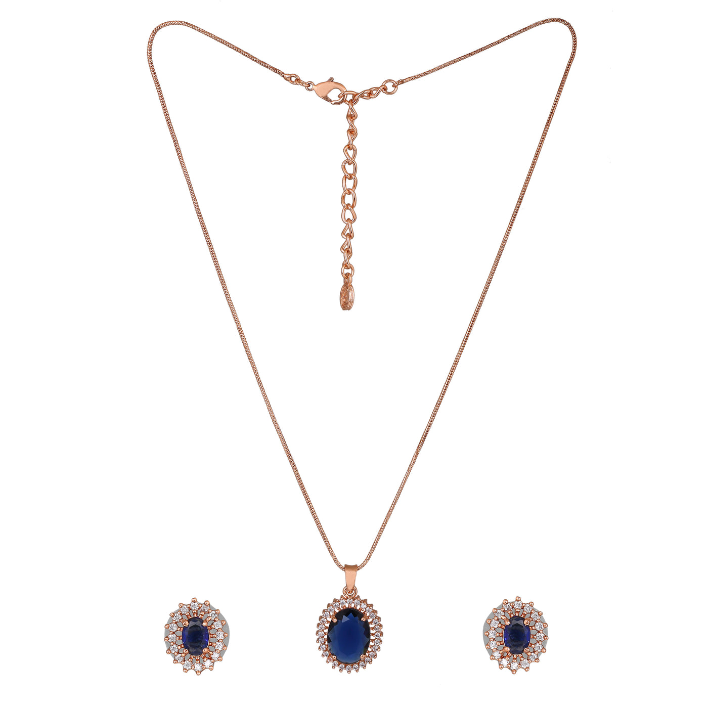 Estele Rose Gold Plated CZ Round Designer Pendant Set with Blue Stones for Women