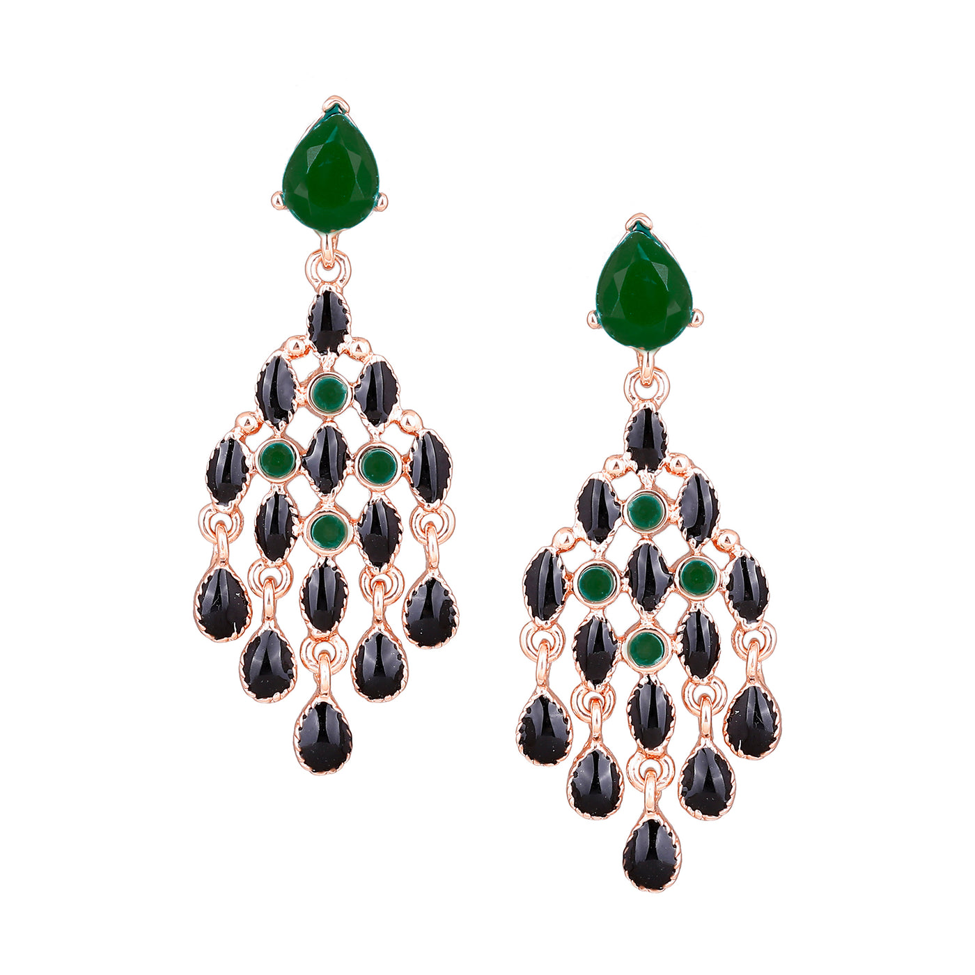 Gift Estele Black and Green trendy Chandelier Earrings for women