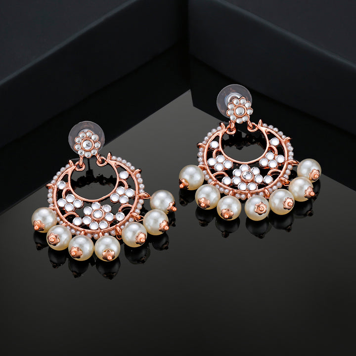 Estele Rose Gold Plated Beautiful Pearl Drop Earrings for Women