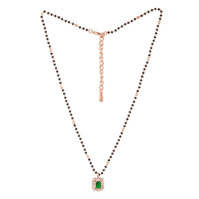 Estele Rose Gold Plated CZ Square Designer Necklace Set with Emerald Stones for Women