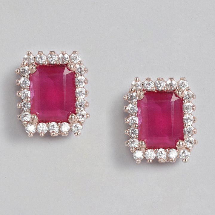 Estele Rose Gold Plated CZ Attractive Square Designer Pendant Set with Ruby Crystals for Women