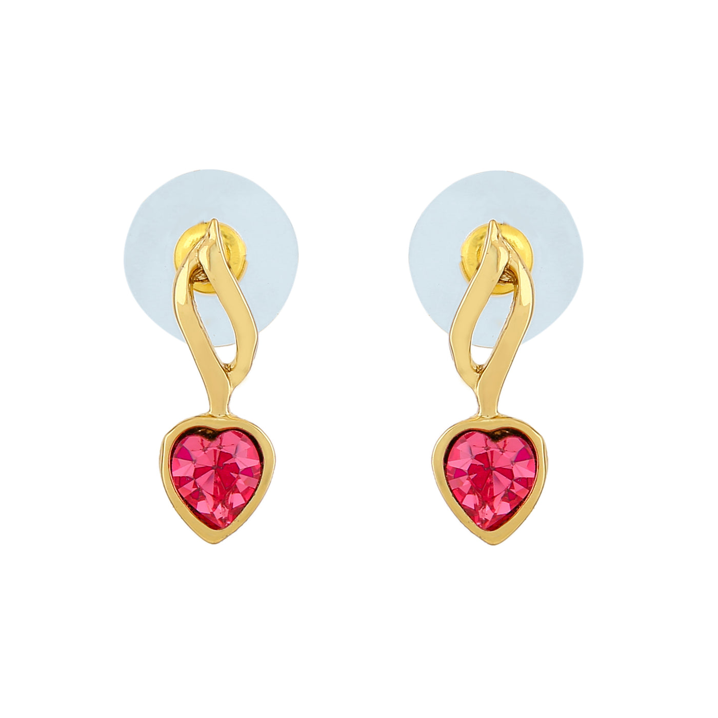 Estele Gold Plated Heart Shaped Earrings with Pink Crystal for Women