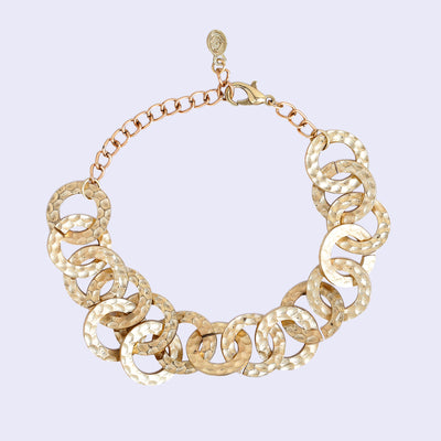 Estele Gold Tone Entangled Circular Design Interlinked Adjustable Beaten Gold Bracelet for Women