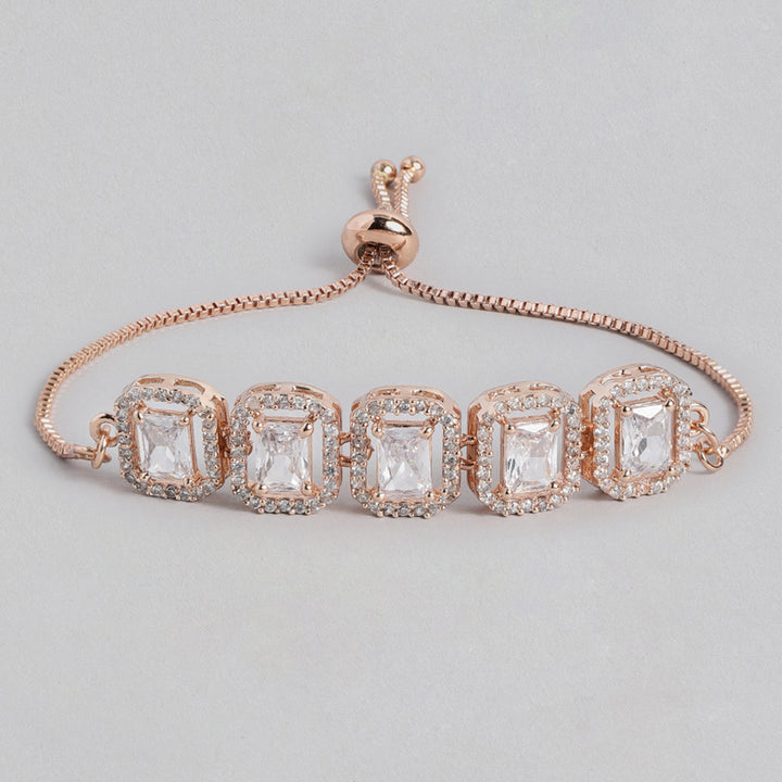 Estele Rose Gold Plated CZ Ossum Octagon Bracelet for Women
