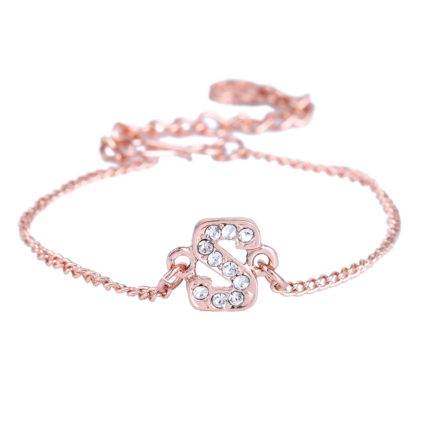 Estele Rose Gold Plated Captivating Medium 'S' Letter Bracelet with Crystals for Women