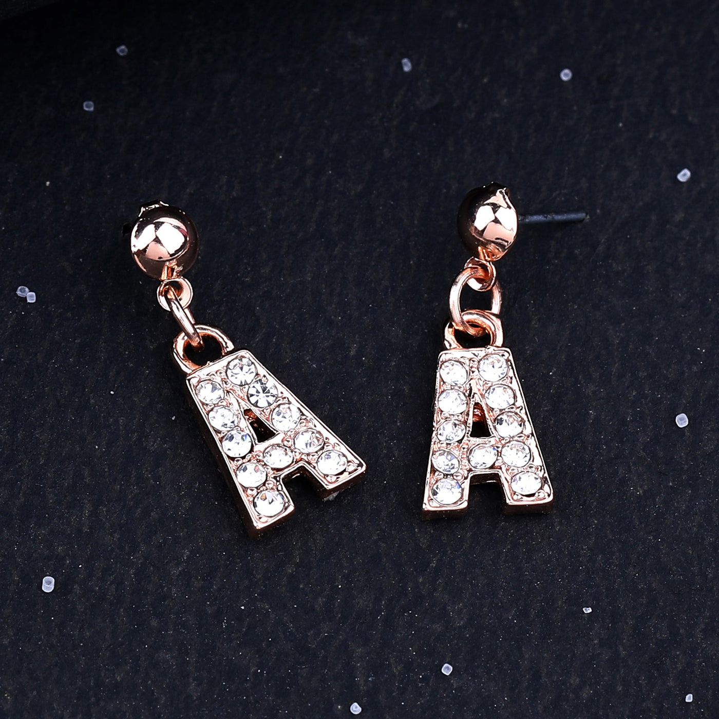 Estele Rose Gold Plated Magnificent Medium 'A' Letter Earrings with Crystals for Women