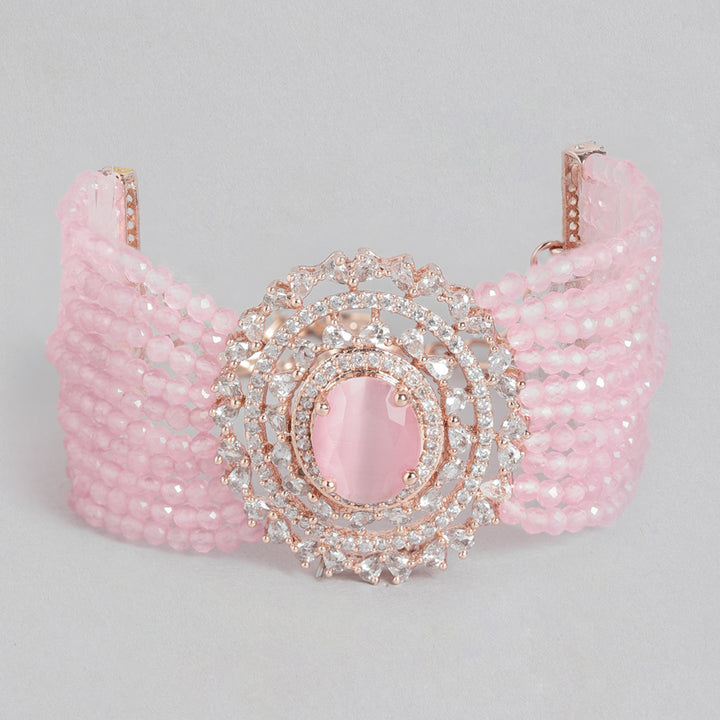Estele Rose Gold Plated CZ Sparkling Multi-Layered Bracelet with Mint Pink Stones for Women