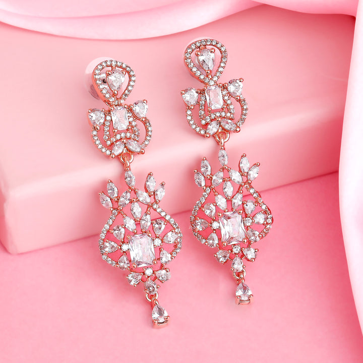 Estele Rose Gold Plated CZ Marvelous Drop Earrings for Women