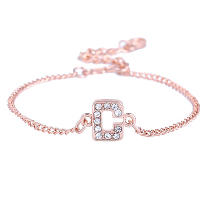 Estele Rose Gold Plated Captivating Medium 'C' Letter Bracelet with Crystals for Women