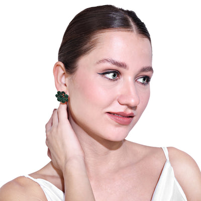 Estele Valentine ROSE Special Exquisite Green American Diamond Floral Rose Stud Earrings with Premium Rosegold Finish A Timeless Expression of Love