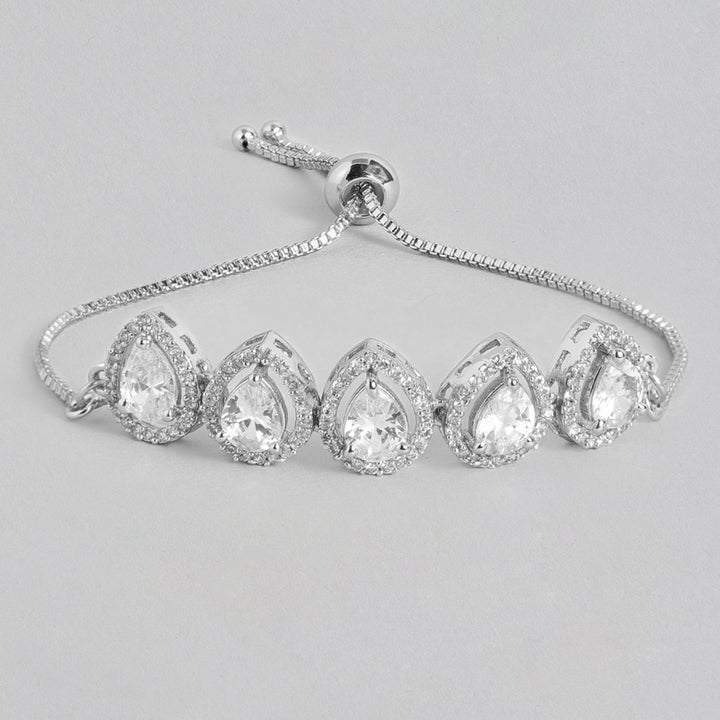 Estele Rhodium Plated CZ Precious Pears Bracelet for Women