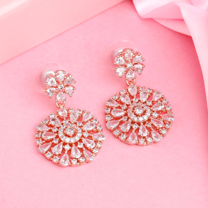Estele Rose Gold Plated CZ Gorgeous Drop Earrings with White Crystals for Women