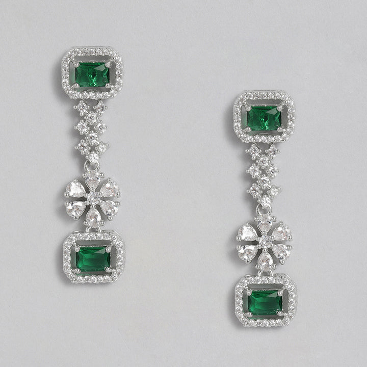 Estele Rhodium Plated CZ Dazzling Double Layered Designer Necklace Set with Green & White Crystals for Women