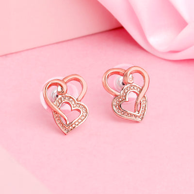 Estele Rose gold Plated Heart Shaped Stud Earrings for Women